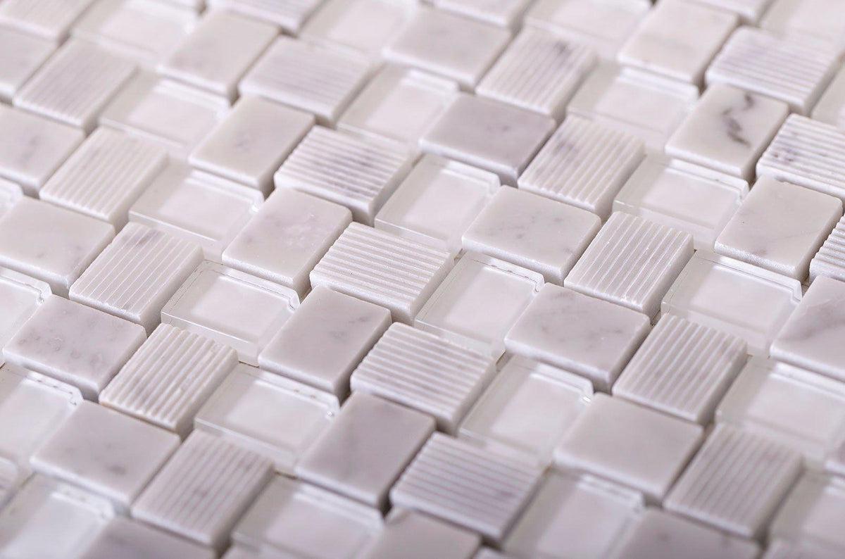 Textured Mini Brick Carrara And Glass Mosaic Tile | Tile Club