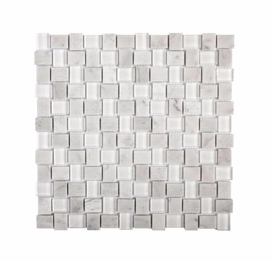 Textured Mini Brick Carrara And Glass Mosaic Tile | Tile Club