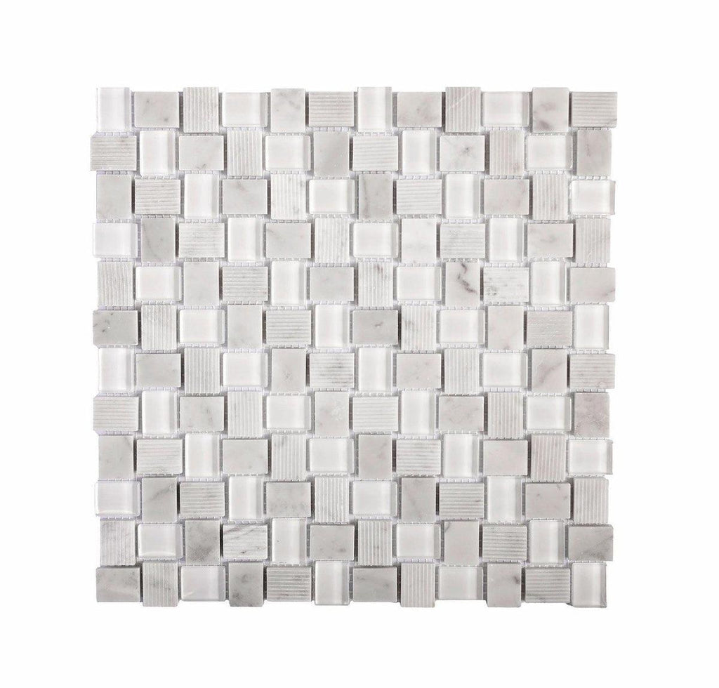 Textured Mini Brick Carrara And Glass Mosaic Tile | Tile Club