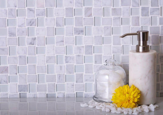 Textured Mini Brick Carrara And Glass Mosaic Tile Position: 1