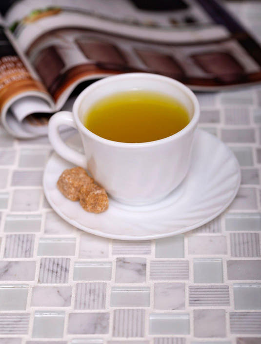 Textured Mini Brick Carrara And Glass Mosaic Tile Position: 3