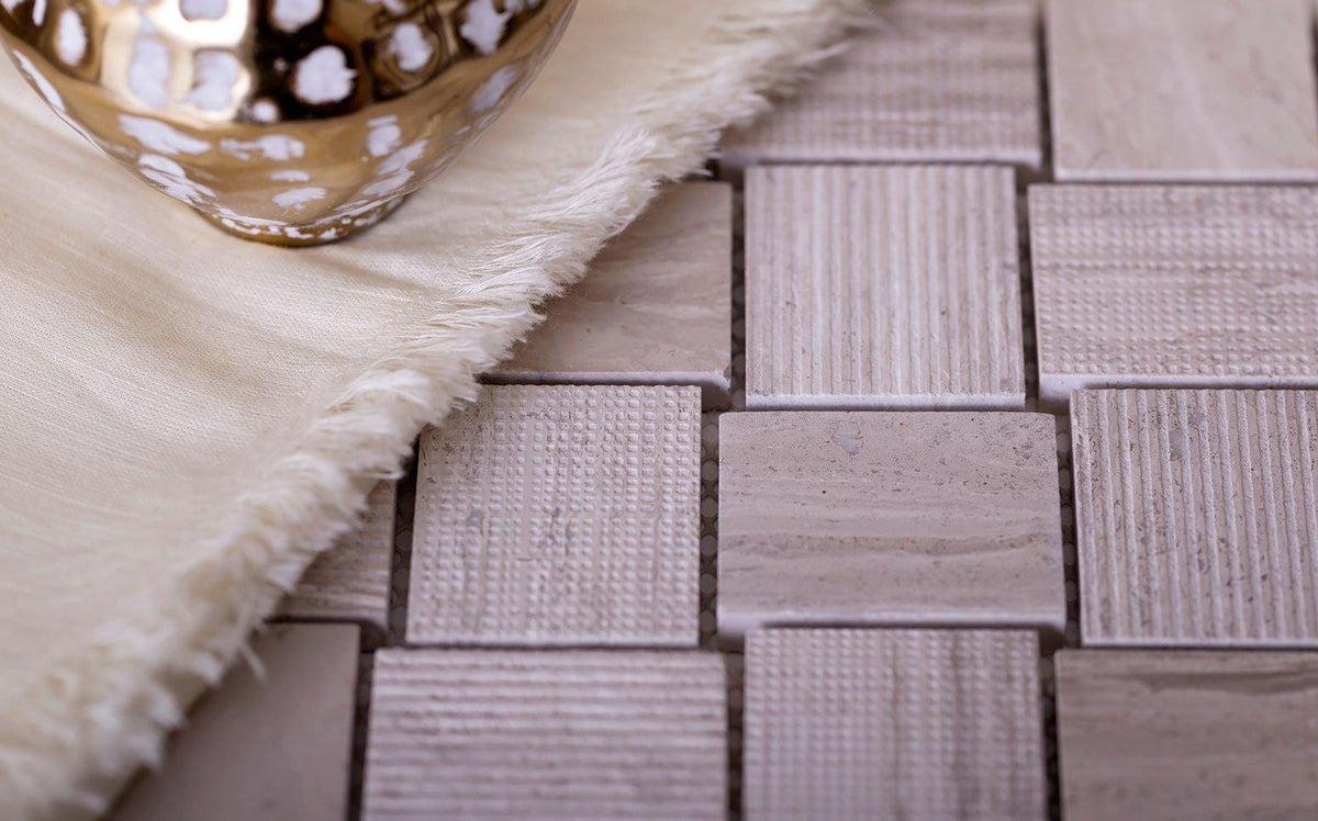 Textured Wooden Beige Brick Marble Mosaic Tile Position: 3