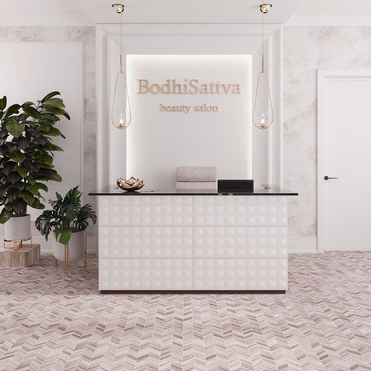 Textured Wooden Beige Chevron Marble Mosaic Tile | Tile Club