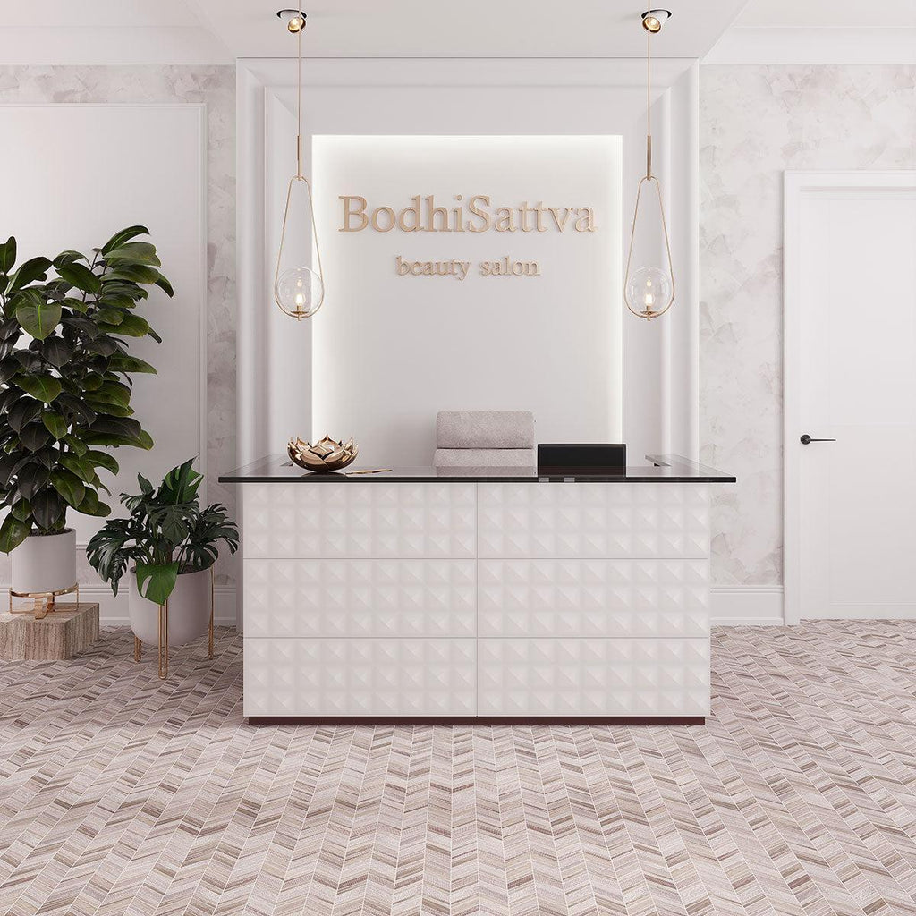 Textured Wooden Beige Chevron Marble Mosaic Tile | Tile Club