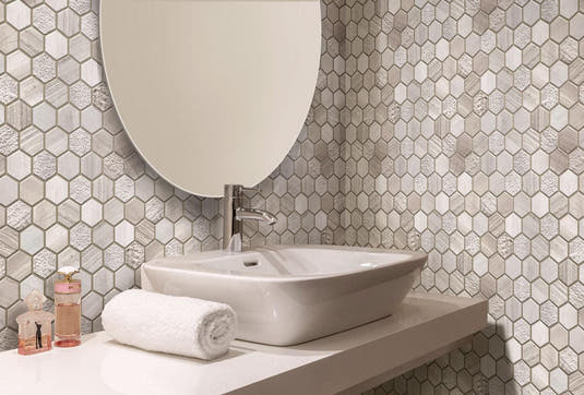 Textured Wooden Beige Honeycomb Hexagon Marble Mosaic Tile | Tile Club