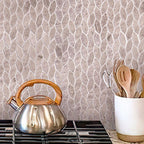 Textured Wooden Beige Leaf Marble Mosaic Tile | Tile Club