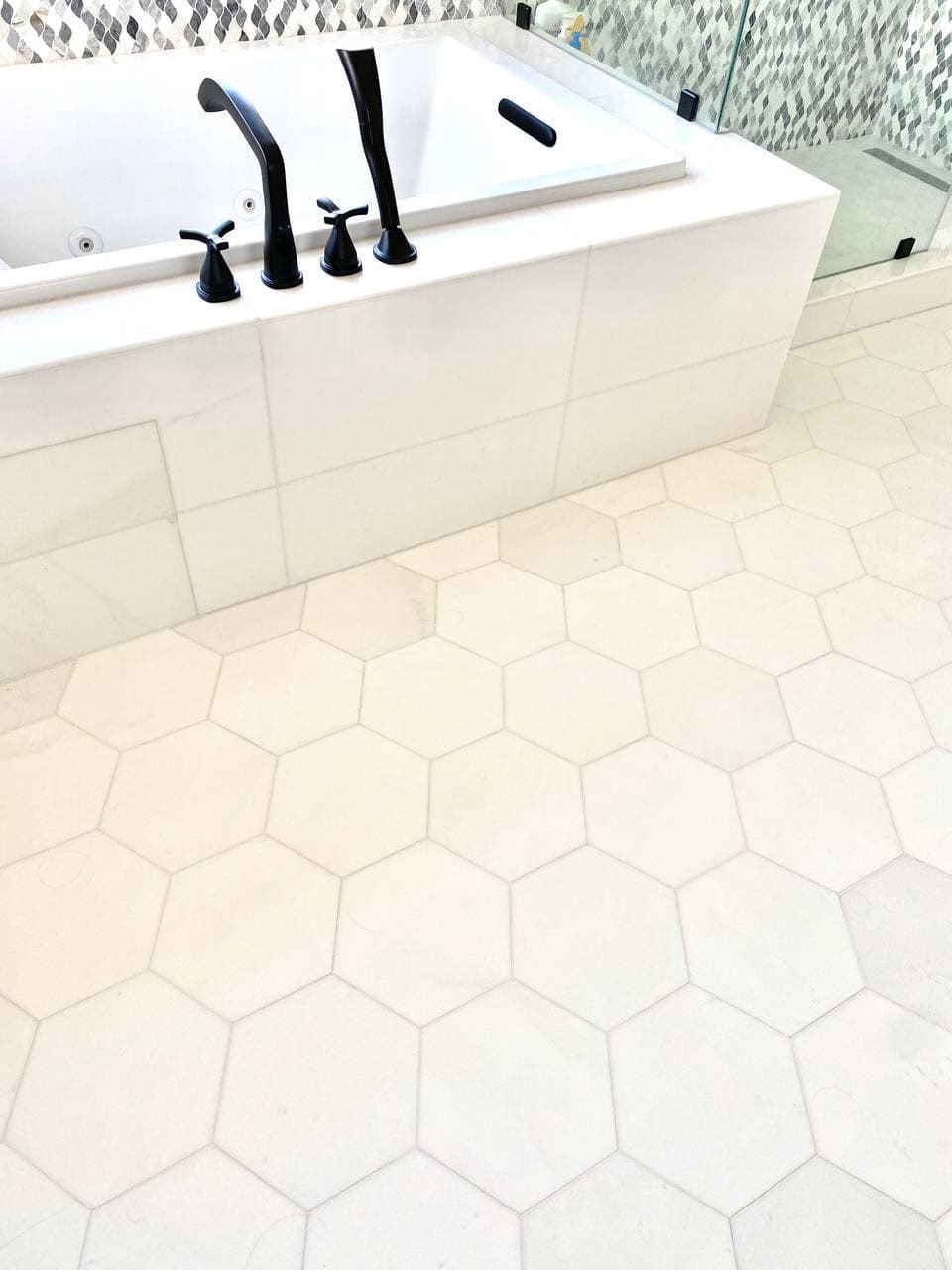 10" Hexagon White Marble Bathroom Floor TIle