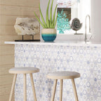 Thassos And Azul Cielo Double Hexagon Marble Mosaic Bar Counter