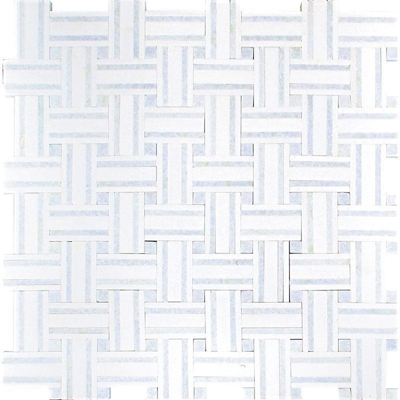 Thassos And Azul Cielo Tight Joint Basket Weave Marble Mosaic Tile | basket weave tile