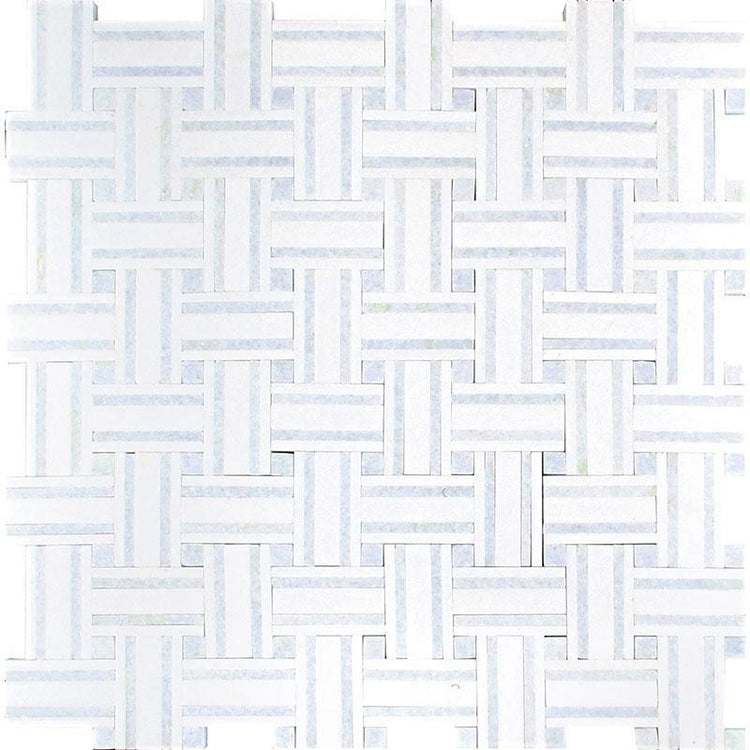 Thassos And Azul Cielo Tight Joint Basket Weave Marble Mosaic Tile | basket weave tile