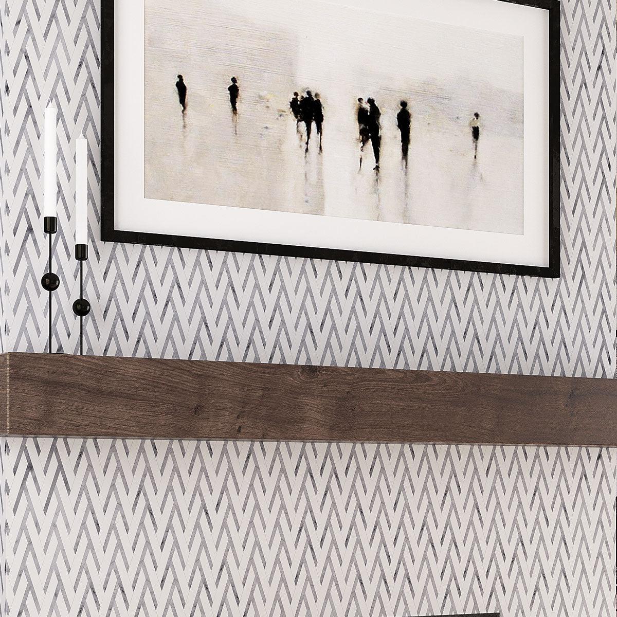 Thassos And Carrara Striped Chevron Mosaic Tile | Tile Club