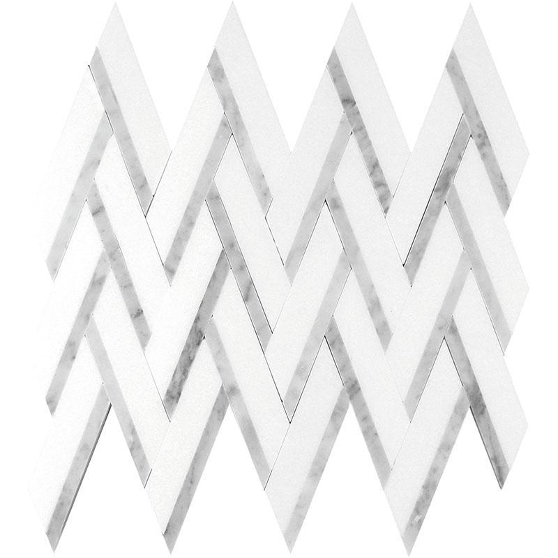 Thassos And Carrara Striped Chevron Mosaic Tile | Tile Club 