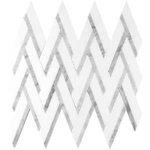Thassos And Carrara Striped Chevron Mosaic Tile | Tile Club 