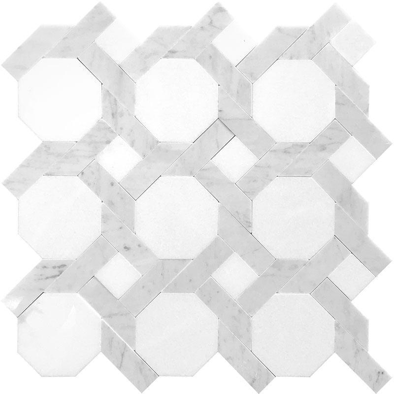 Thassos And Carrara Weaved Octagon Marble Mosaic Tile Sample