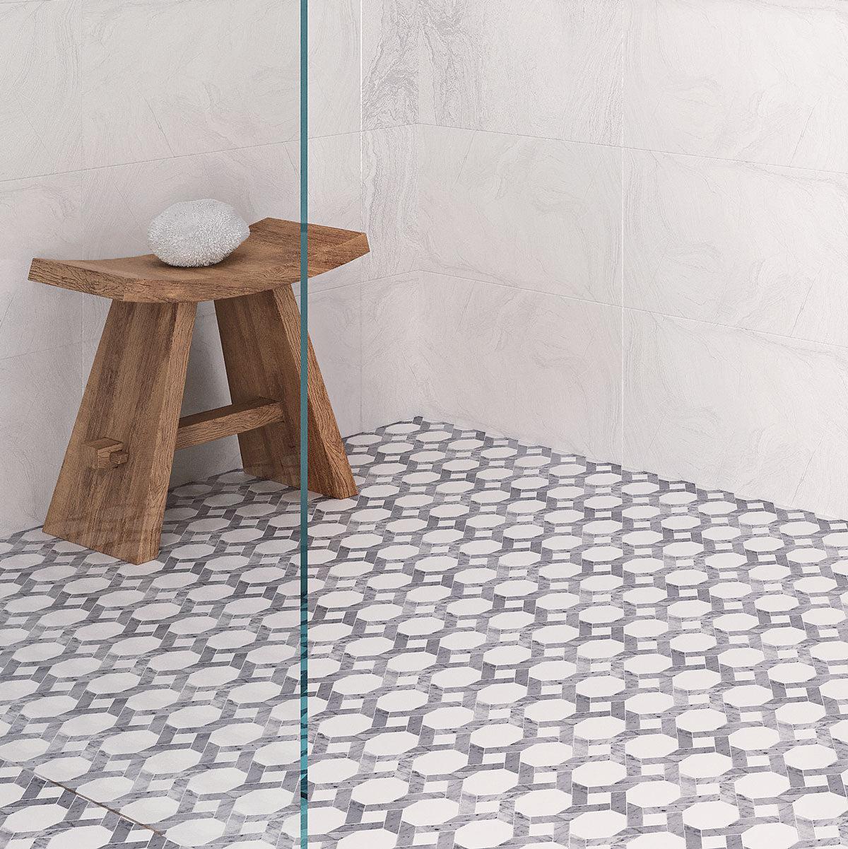 Thassos And Carrara Weaved Octagon Marble Mosaic Tile