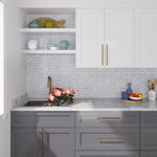 Thassos Carrara And Azul Cielo Mini Chevron Marble Mosaic Tile | Tile Club