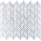 Thassos Carrara And Azul Cielo Mini Chevron Marble Mosaic Tile | Position1
