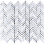 Thassos Carrara And Azul Cielo Mini Chevron Marble Mosaic Tile | Position1