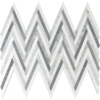 Thassos Carrara And Bardiglio Striped Chrvon Mosaic Tile | 9" x 12.8"