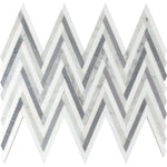 Thassos Carrara And Bardiglio Striped Chrvon Mosaic Tile | 9" x 12.8"