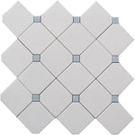 Thassos Diagonal Square and Blue Celeste Marble Tile Sample