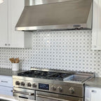 12.2" x 12.2" Marble Octagon Tile Backsplash for Kitchen with Thassos Marble and Light Blue Glass
