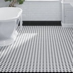 Thassos Octagon with Nero Marquina Squares Marble Mosaic Tile | Tile Club