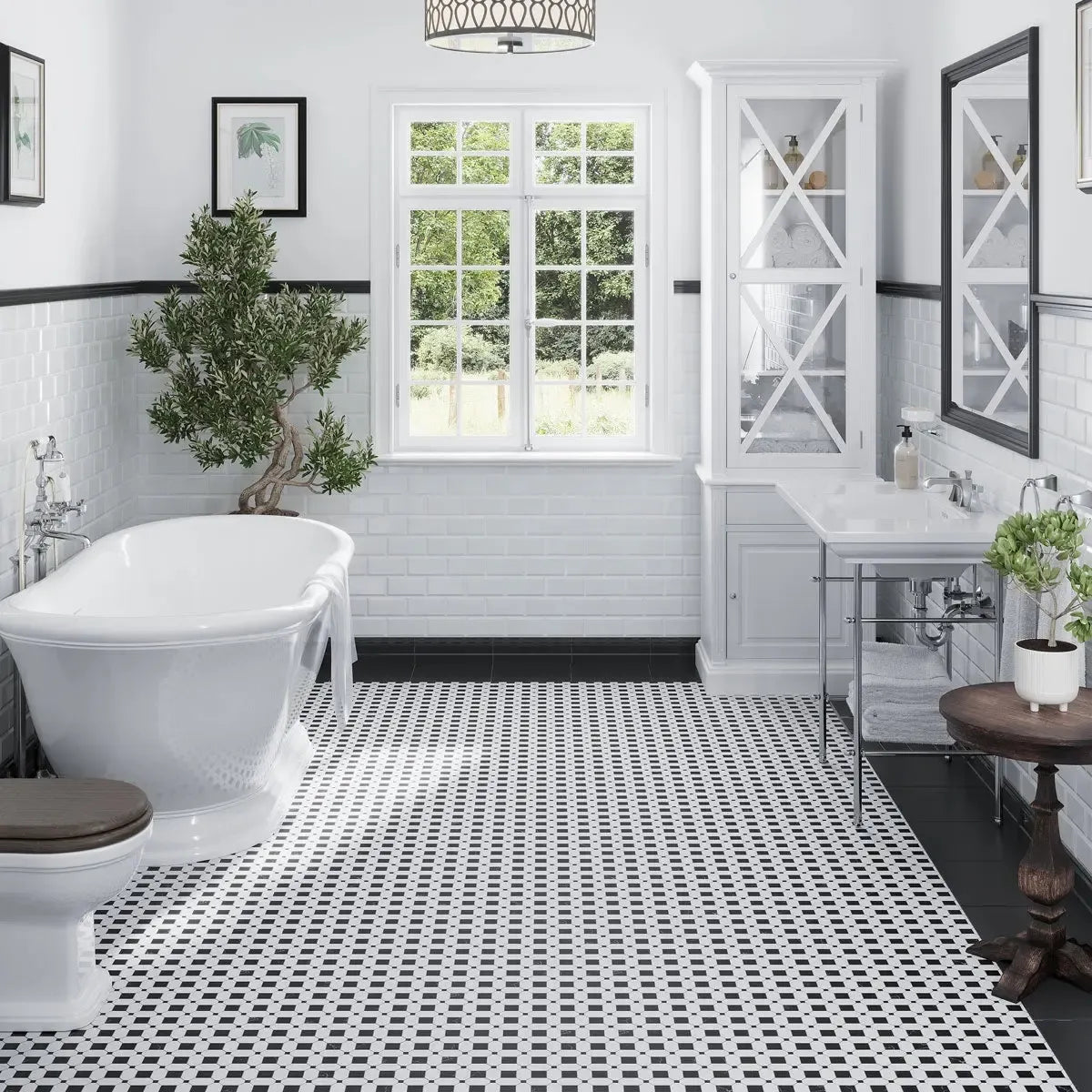 Thassos Octagon with Nero Marquina Squares Marble Mosaic Tile | Tile Club