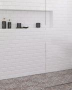 Beveled White Marble Subway Tile Shower Niche