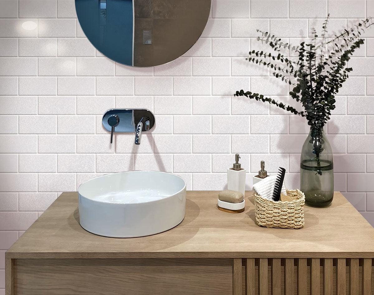 Thassos white marble subway tile bathroom