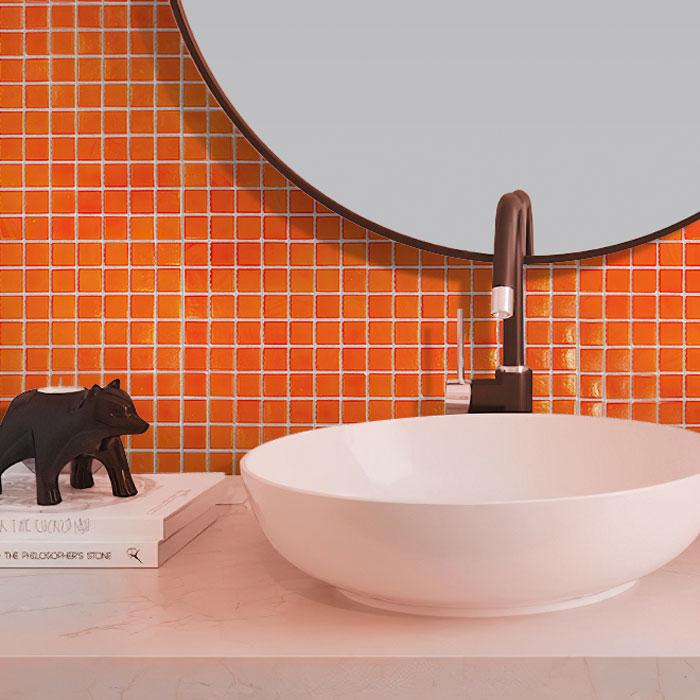 Tiger Orange Squares Glass Pool Tile | Tile Club
