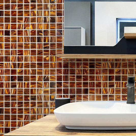 Tiger's Eye Shimmer Mixed Squares Glass Pool Tile | Tile Club