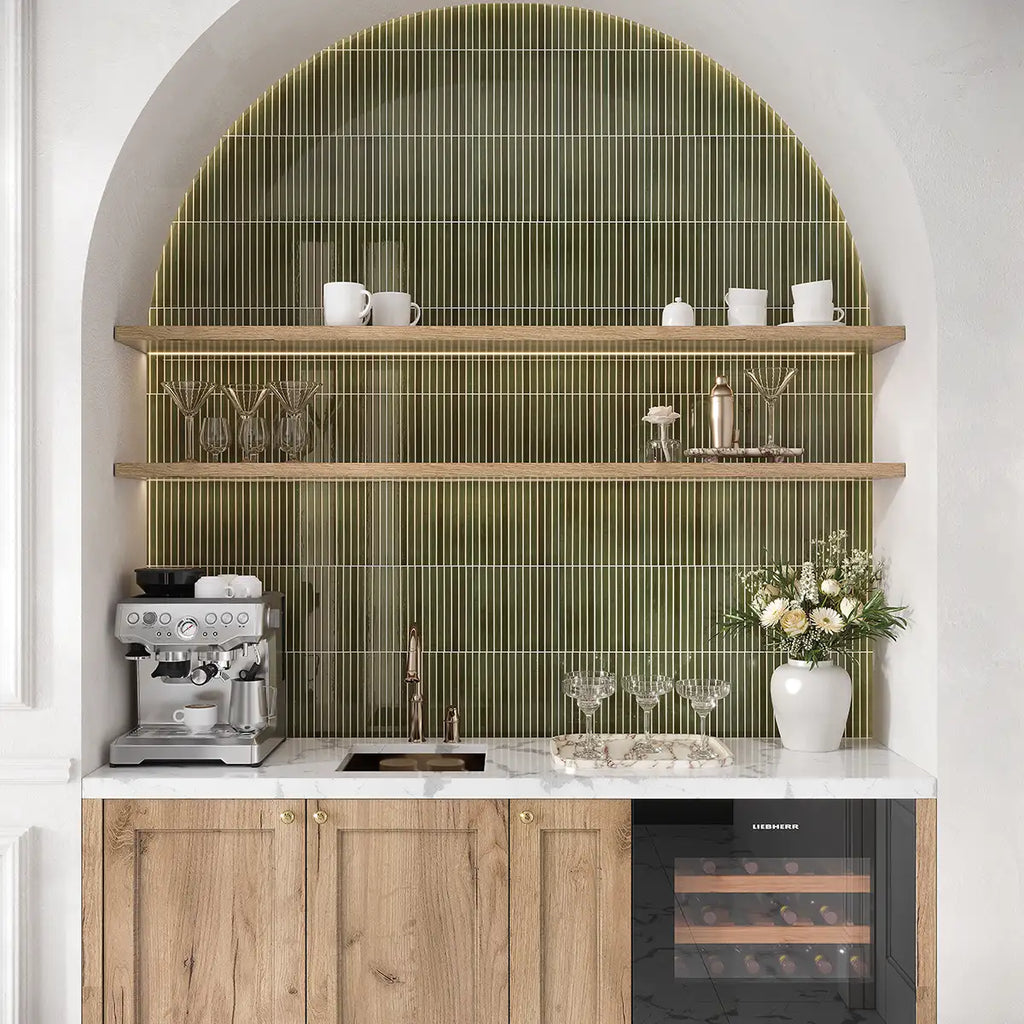 Tira Green Ceramic Ribbon Tile | Tile Club