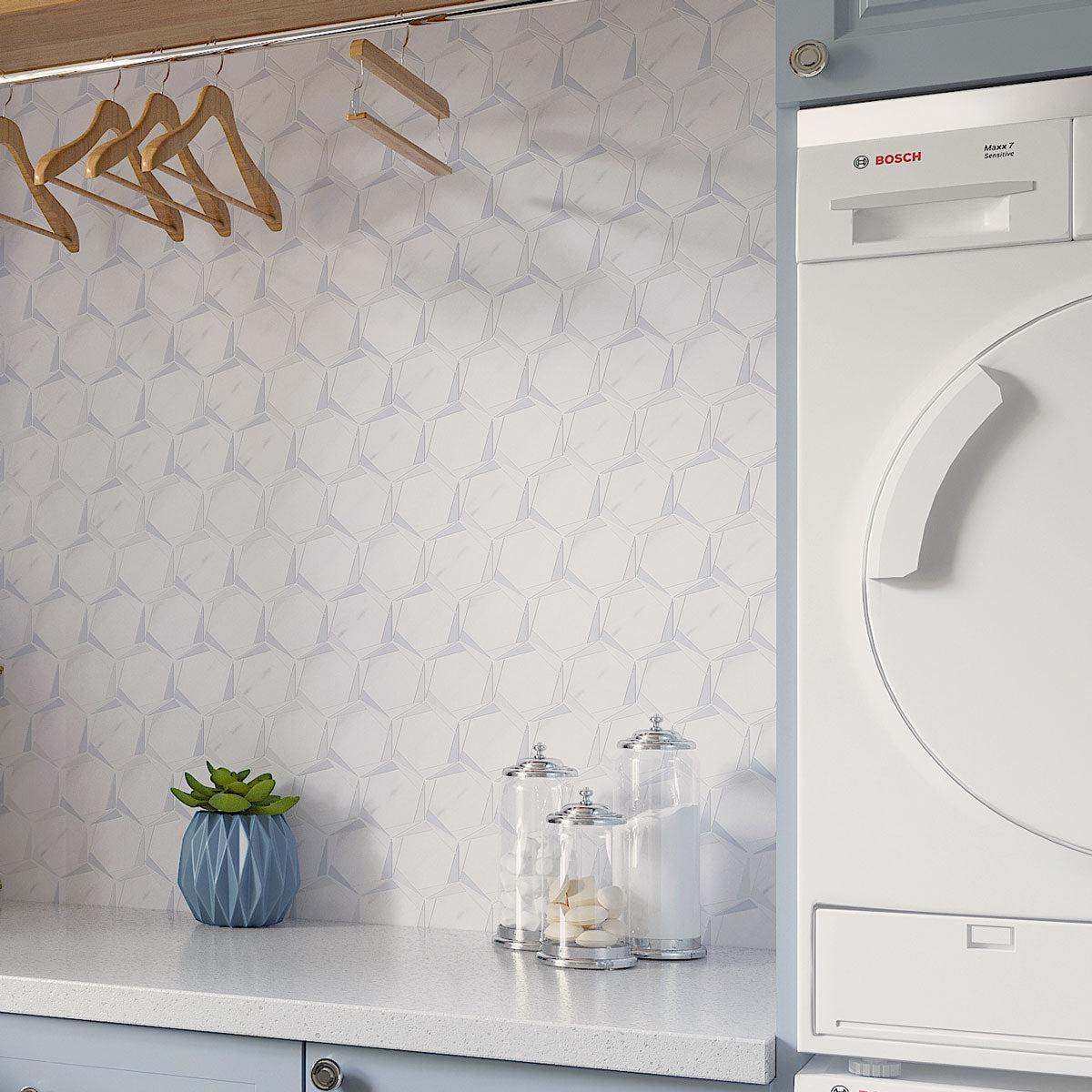 Geometric Hexagon Tile Laundry Room Backsplash