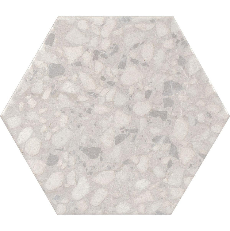 Tundra Snow Terrazzo Hex Porcelain Tile Sample
