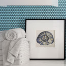 Turquoise Blue Buttons Porcelain Penny Round Tile Wall Close-up