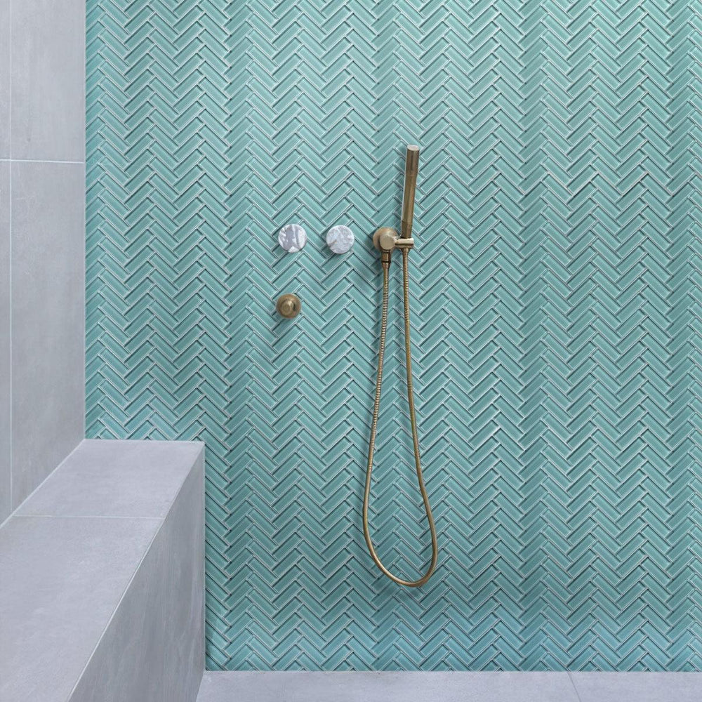 Turquoise Herringbone Glass Tile Colorful Kitchen, Pool Tiles