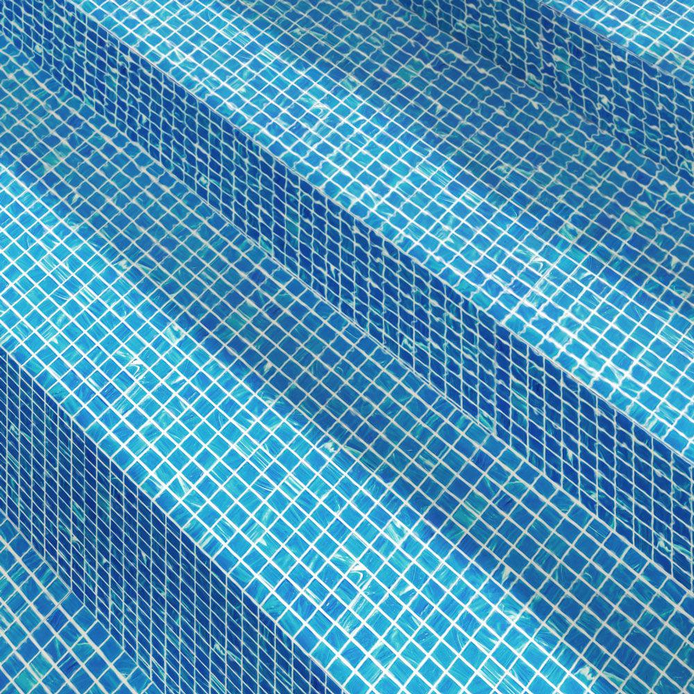 Underwater Blue & White Mixed Squares Glass Pool Tile | Tile Club