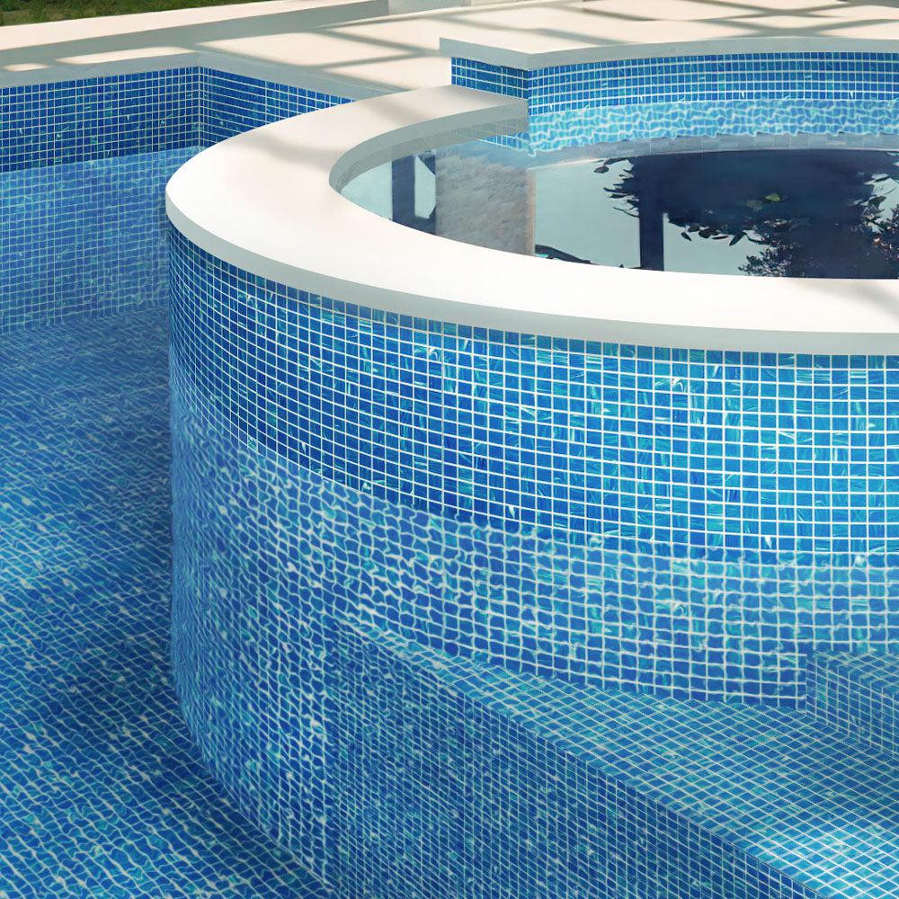 Underwater Blue & White Mixed Squares Glass Pool Tile | Tile Club