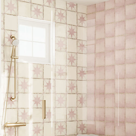Retro pink tile shower design