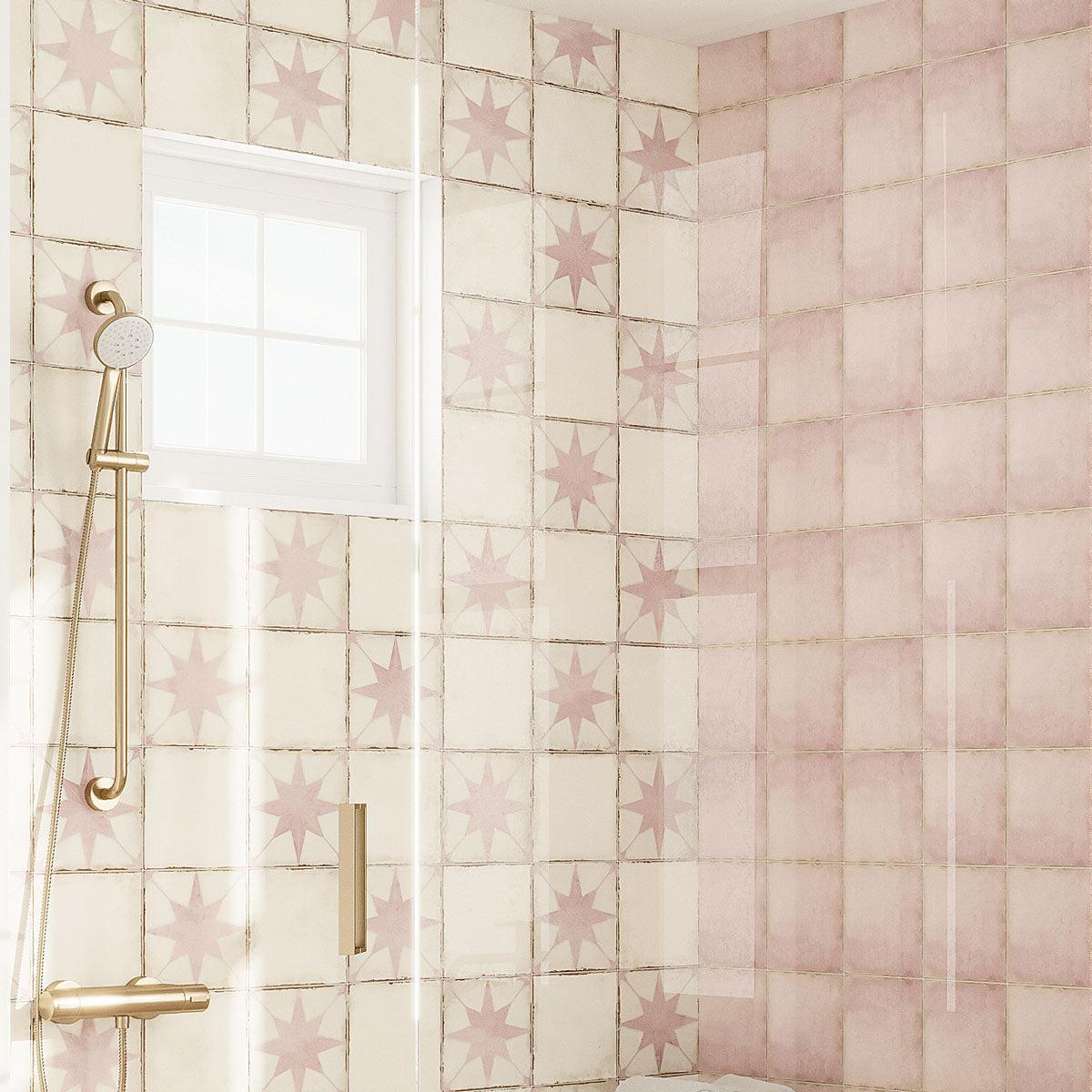 Retro pink tile shower design