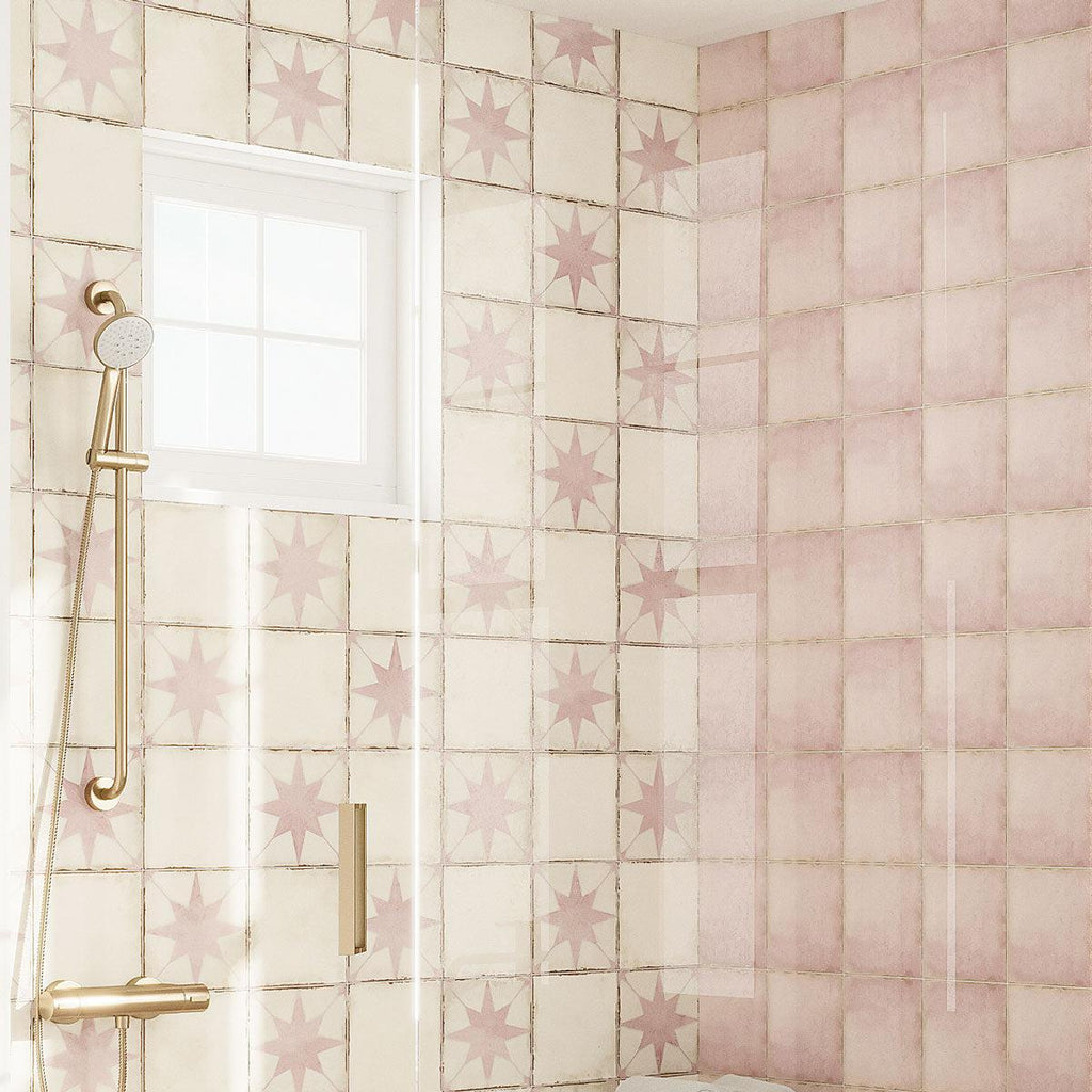Retro pink tile shower design