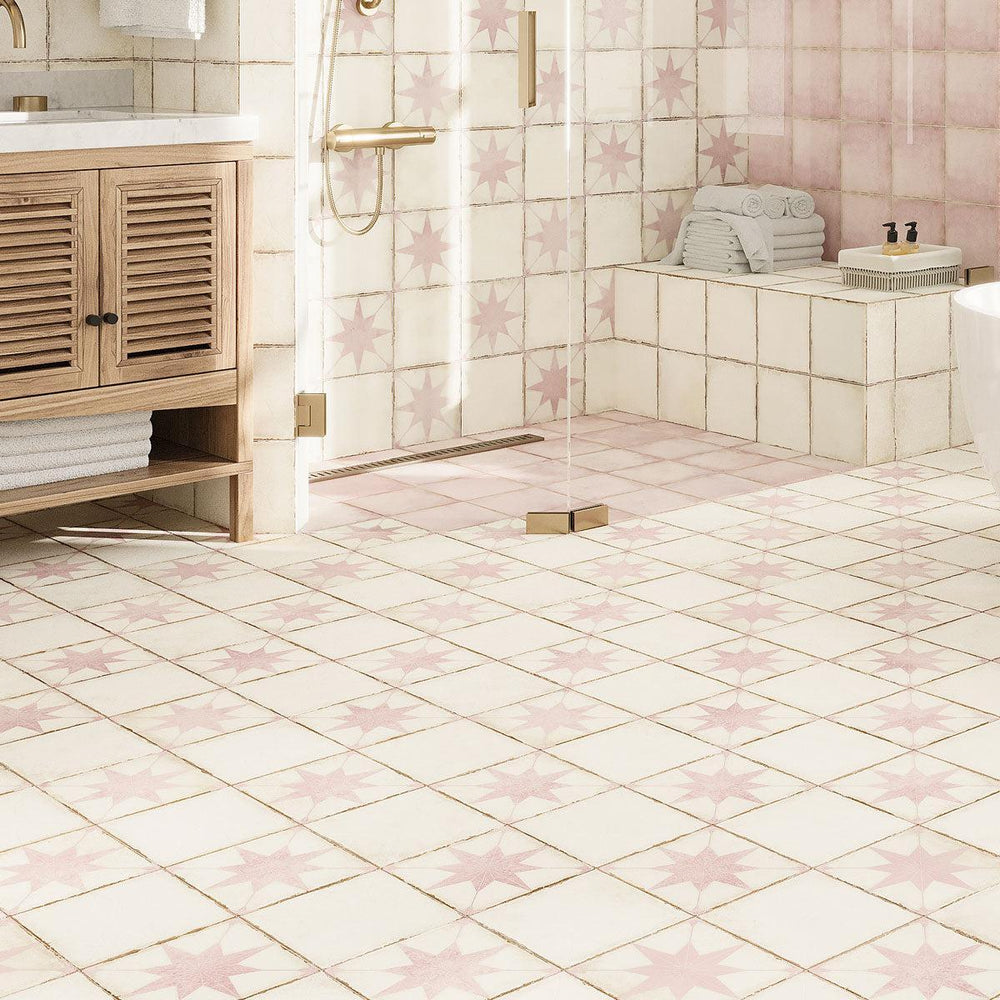 Ursa Pink Star 7.87 x 7.87 Porcelain Tile | Spanish Tile for Floors, Walls