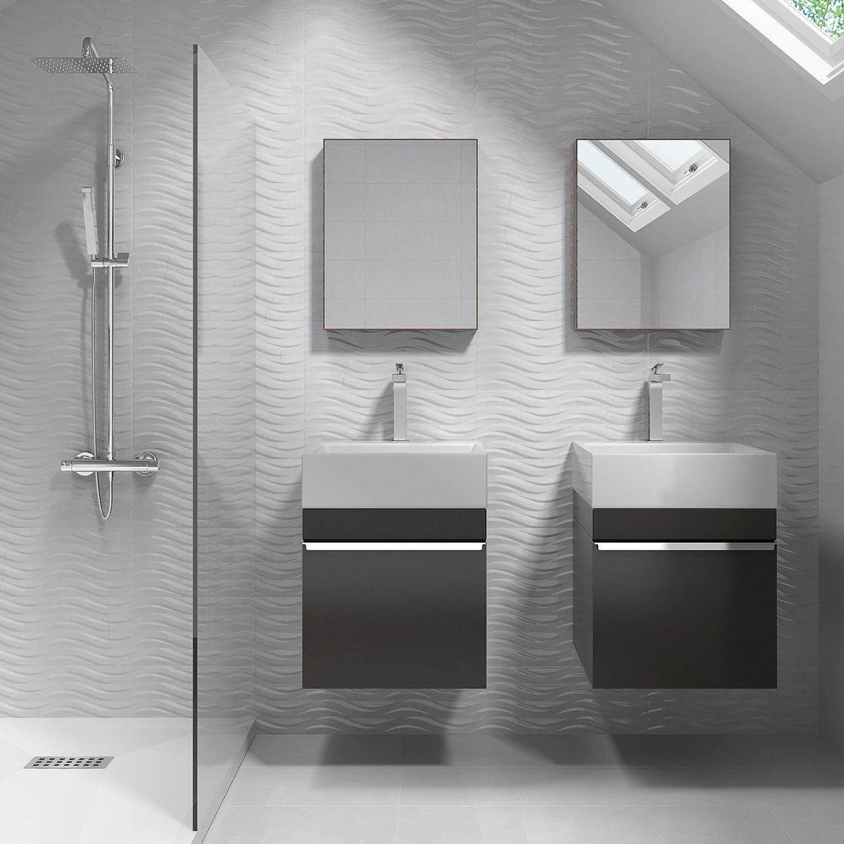 Textured white porcelain bathroom tile wall