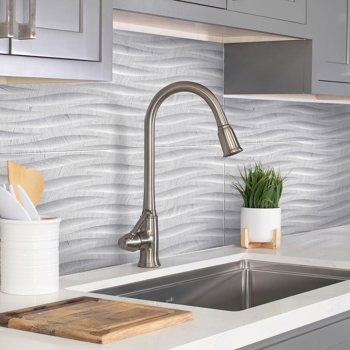 Varana Gris Decor Wall in  Kitchen of Grey & White