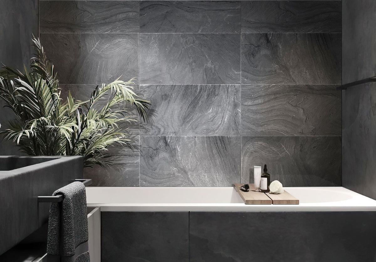 Varana Morengo Stone Look Black Porcelain Tile Bathroom Backsplash