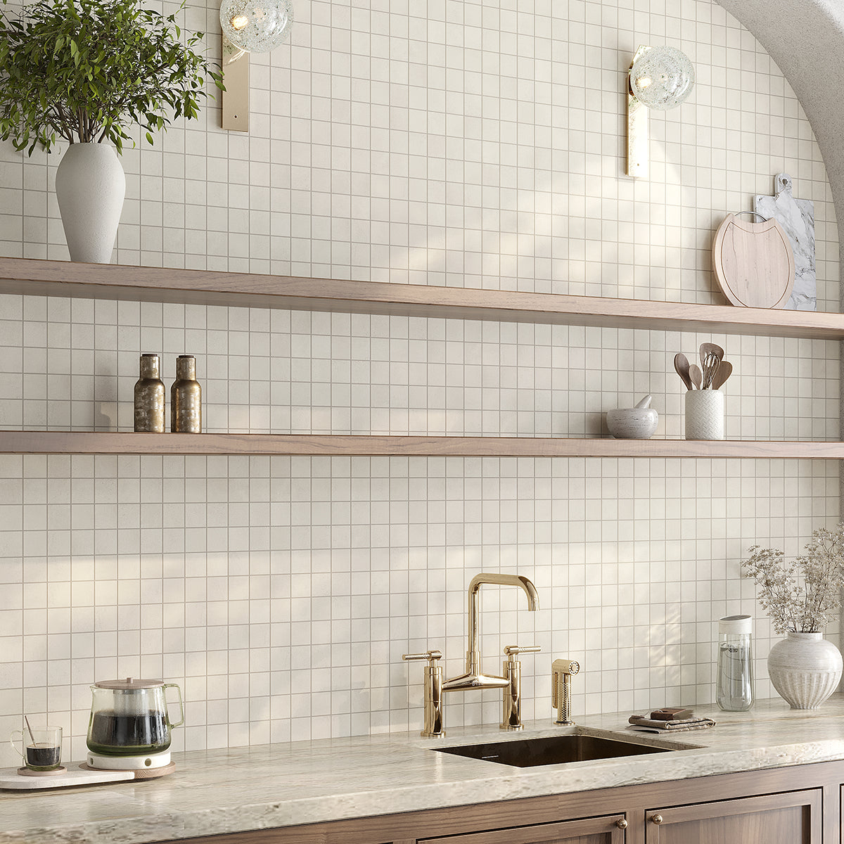Velo Ivory Porcelain Mosaic Tile Kitchen Backsplash
