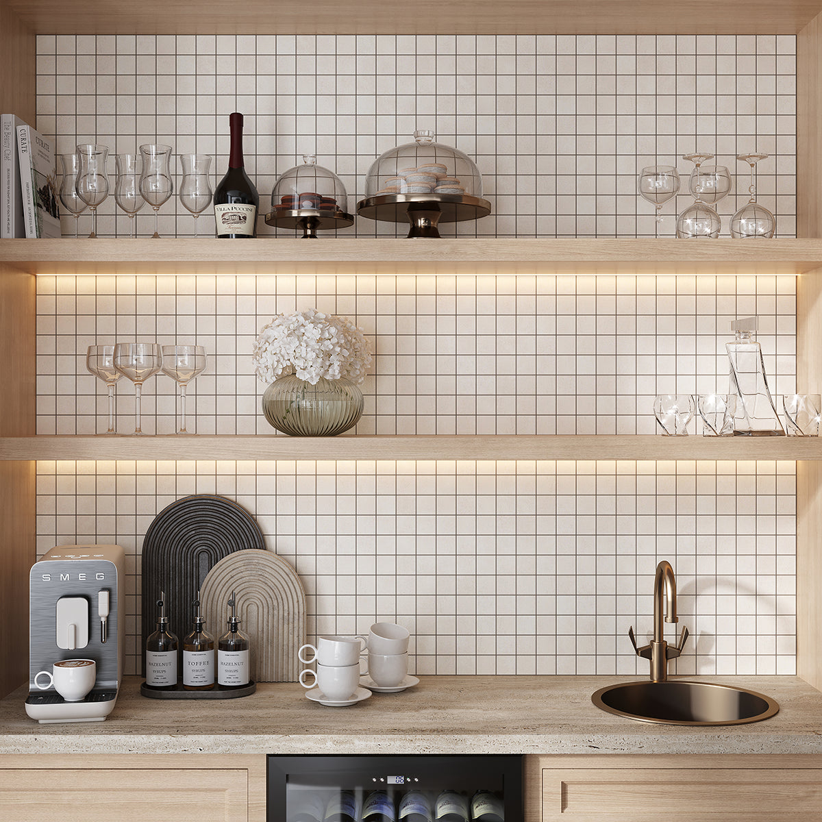 Velo White Porcelain Mosaic Tile Bar Backsplash