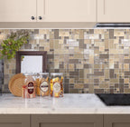 Versailles Emperador Light Marble And Glass Mosaic Tile Kitchen Backsplash