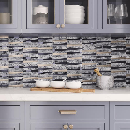 Geometric Blue and Silver Marble Triangle Tile